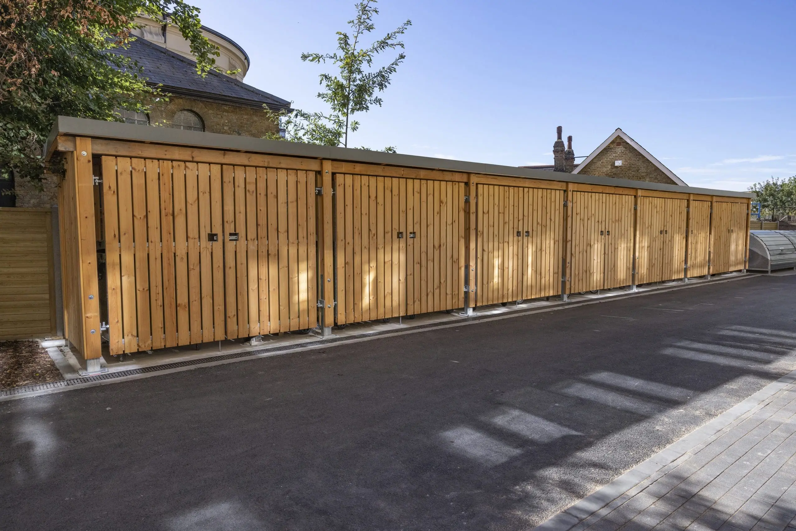 row-of-exterior-wooden-bin-stores
