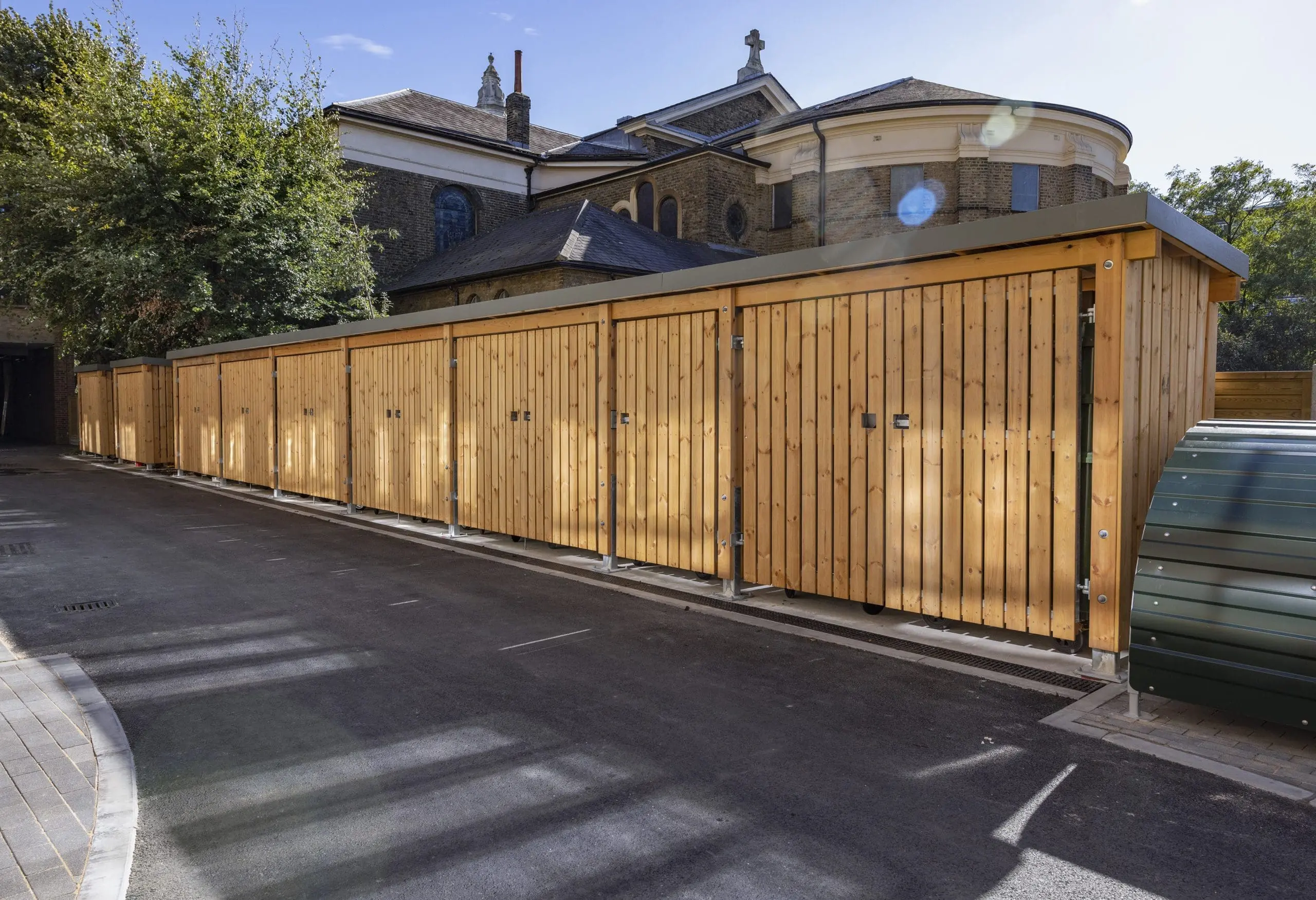 row-of-exterior-wooden-bin-stores