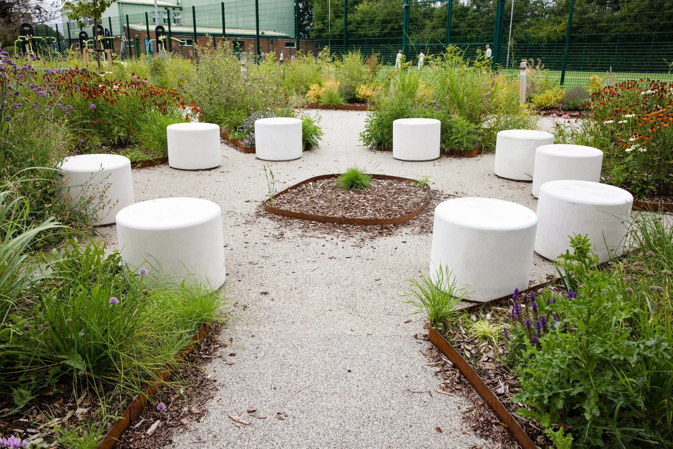 circle of individual circular concrete outdoor seats
