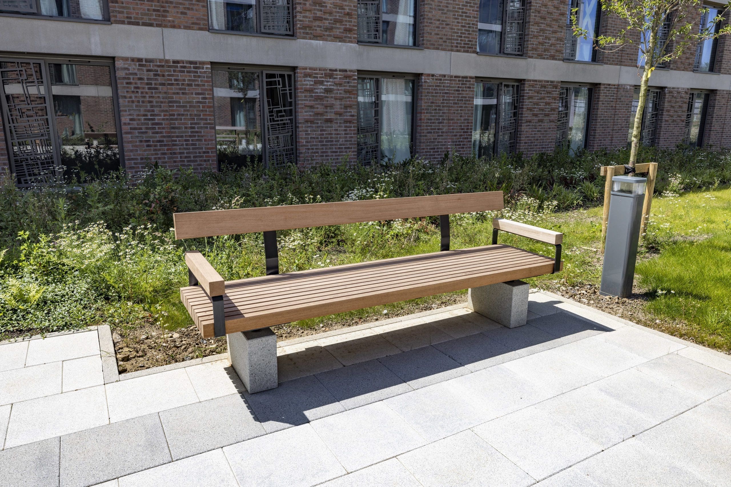 outdoor-wooden-bench-concrete-pillars