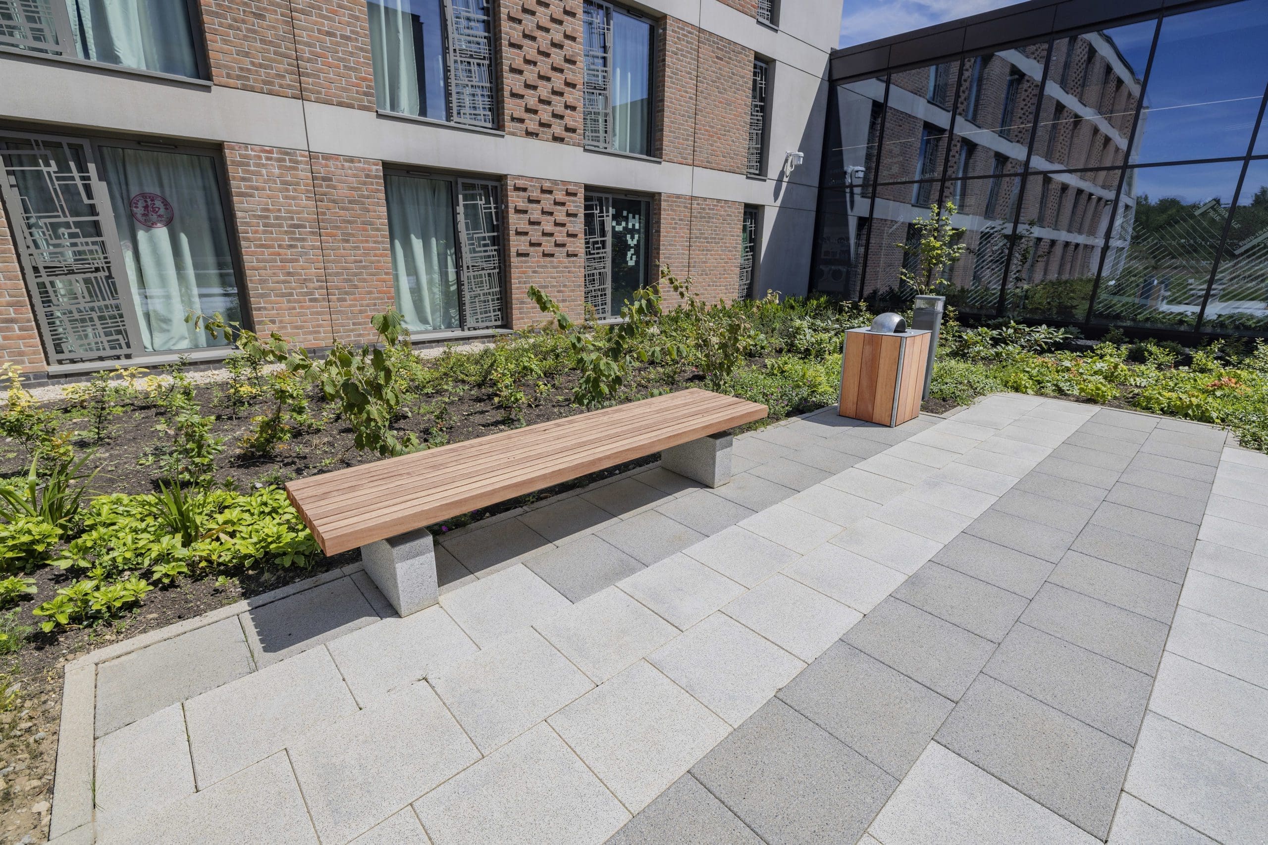 outdoor-wooden-bench-concrete-pillars