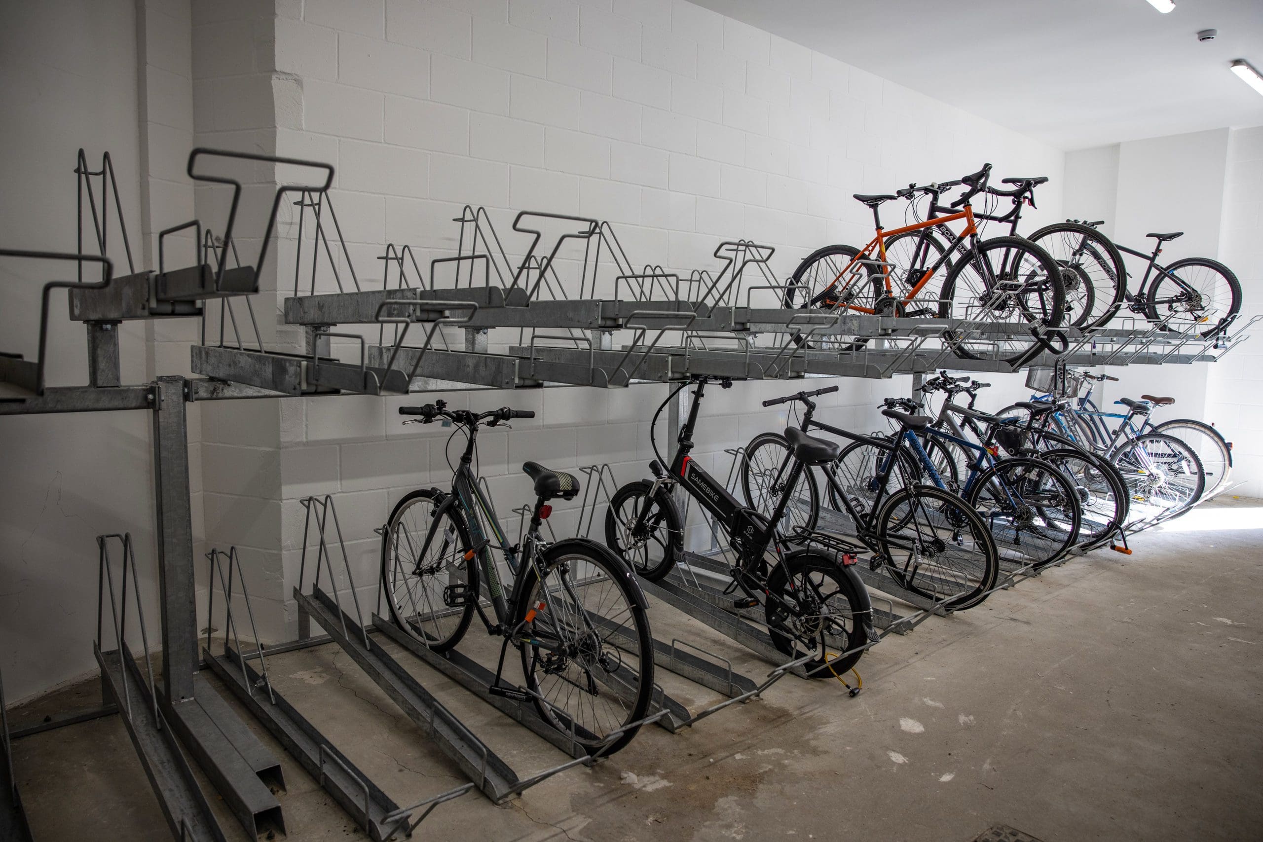 Indoor garage two tiered secure metal bike storage