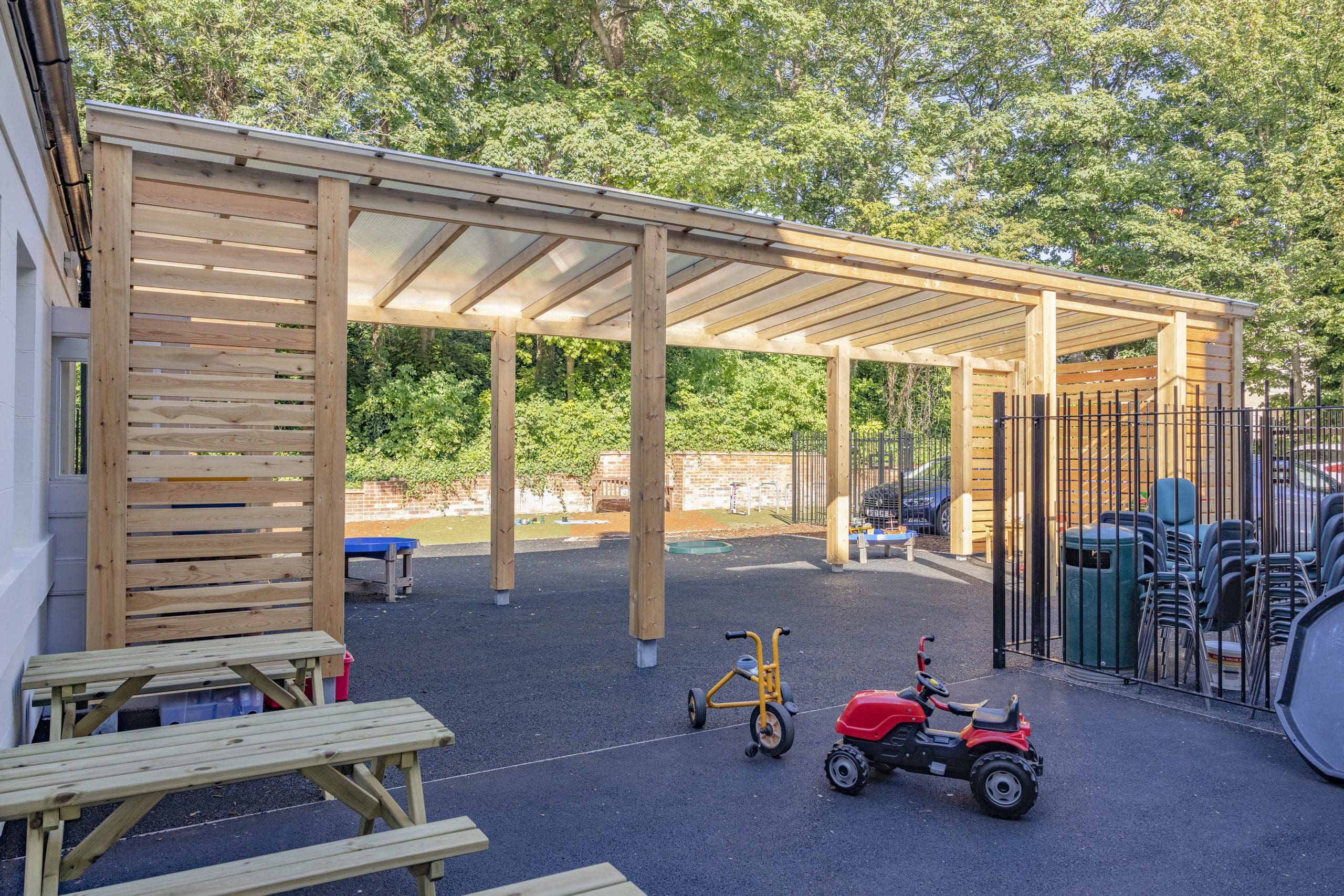 outdoor wooden pergola shelter for childrens playground