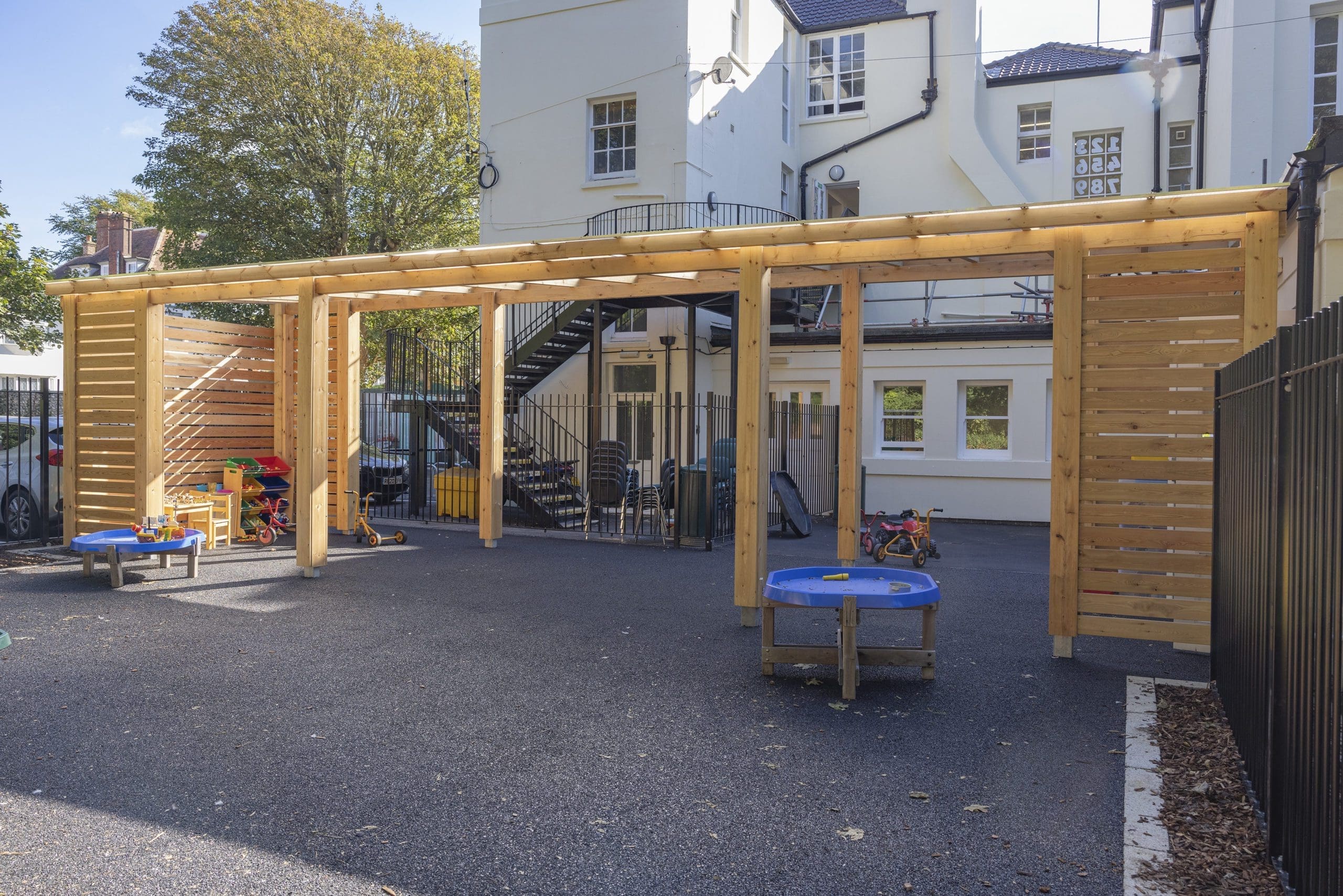 outdoor wooden pergola shelter for childrens playground
