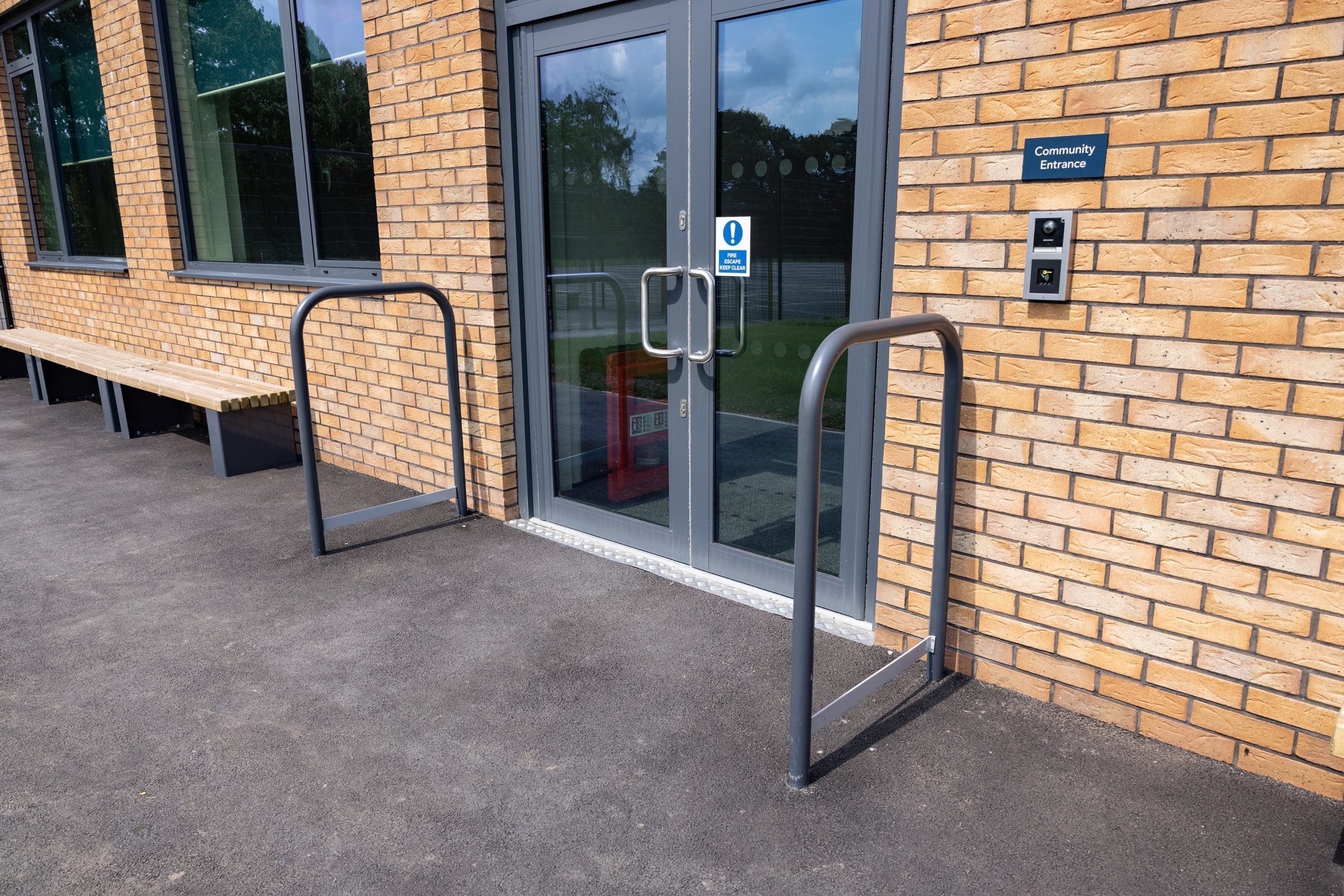 outdoor metal hoops infront of doorway