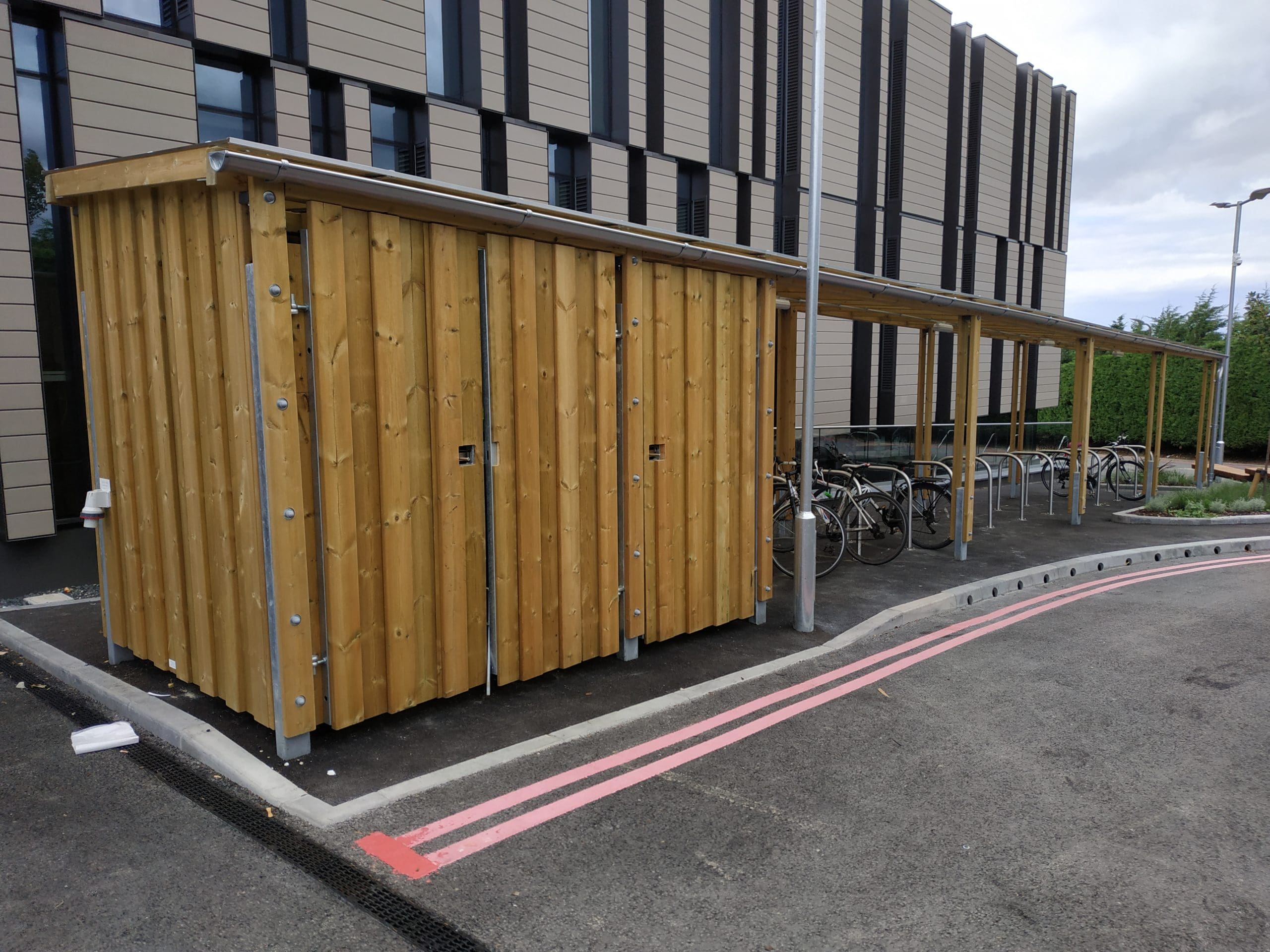 Exterior cycle parking and bin store wooden structure