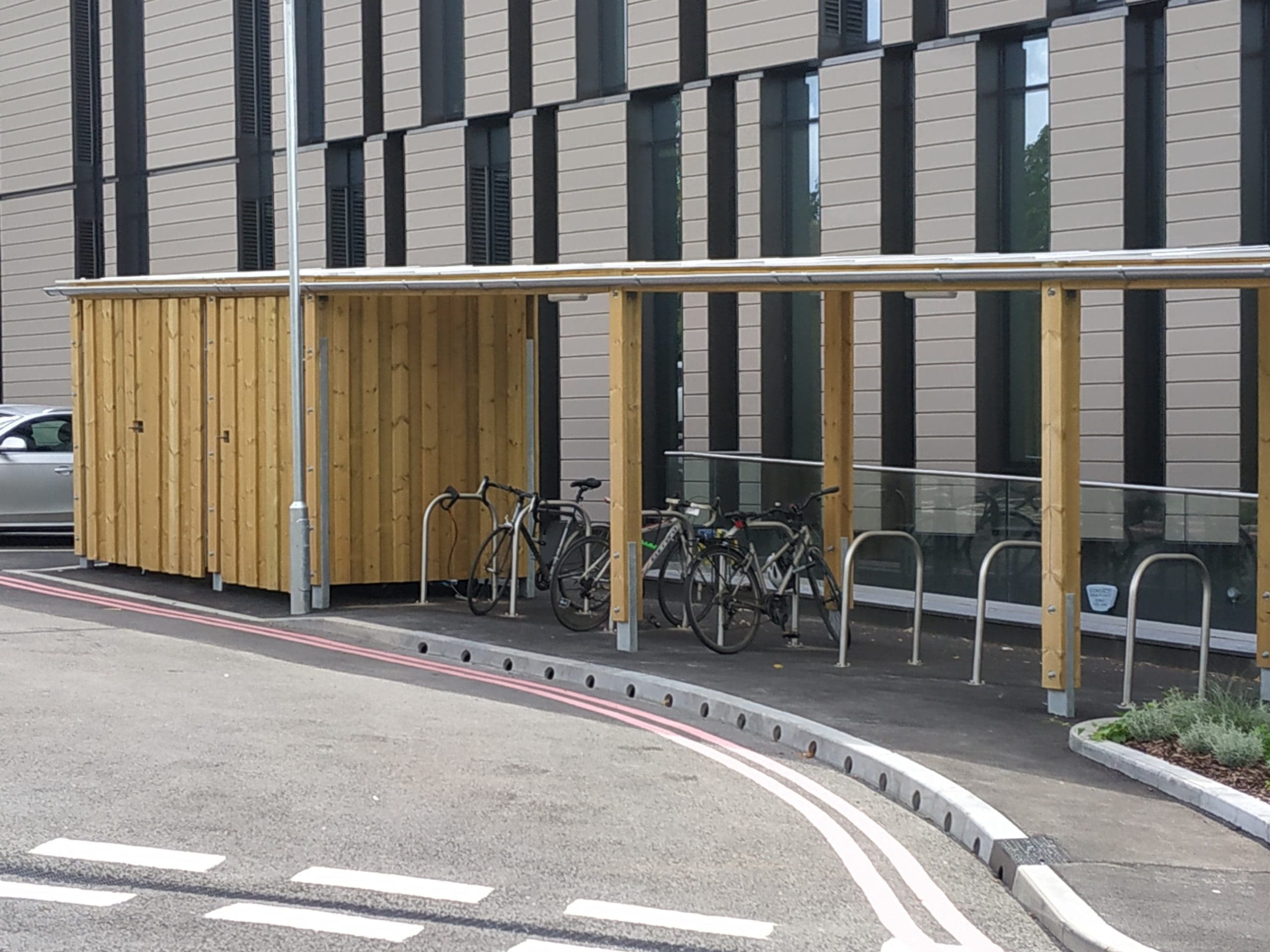 Exterior cycle parking and bin store wooden structure