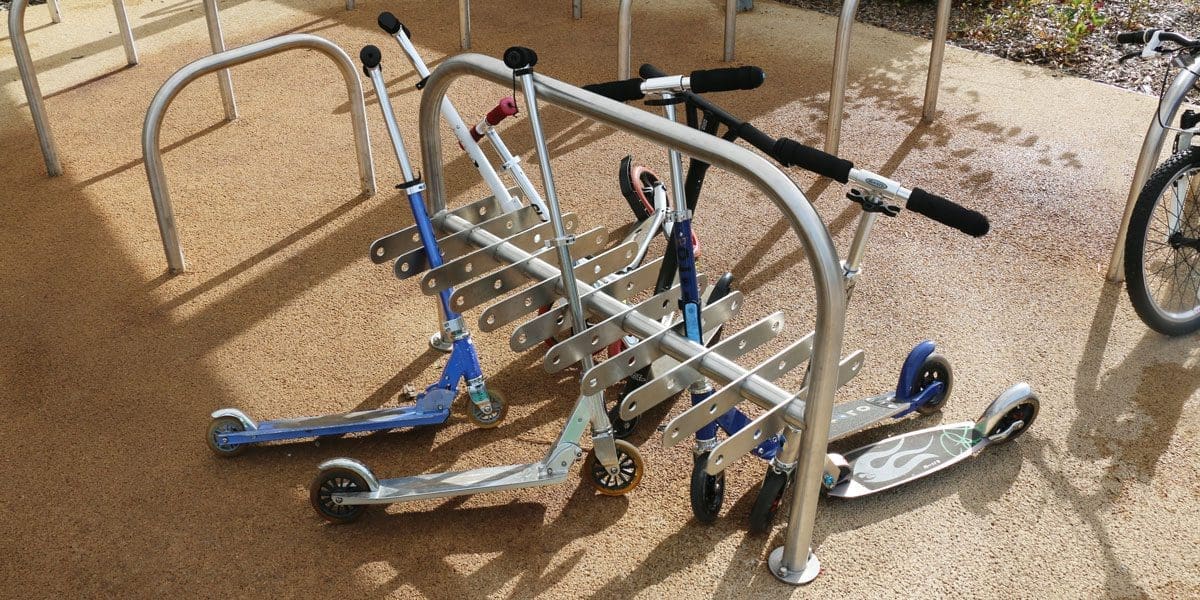 Outdoor metal scooter parking rack