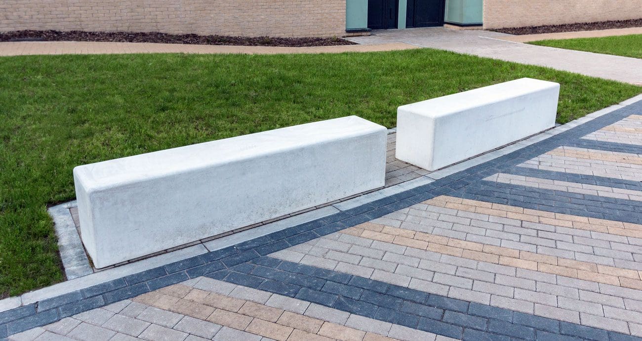 Outdoor concrete rectangular seating areas