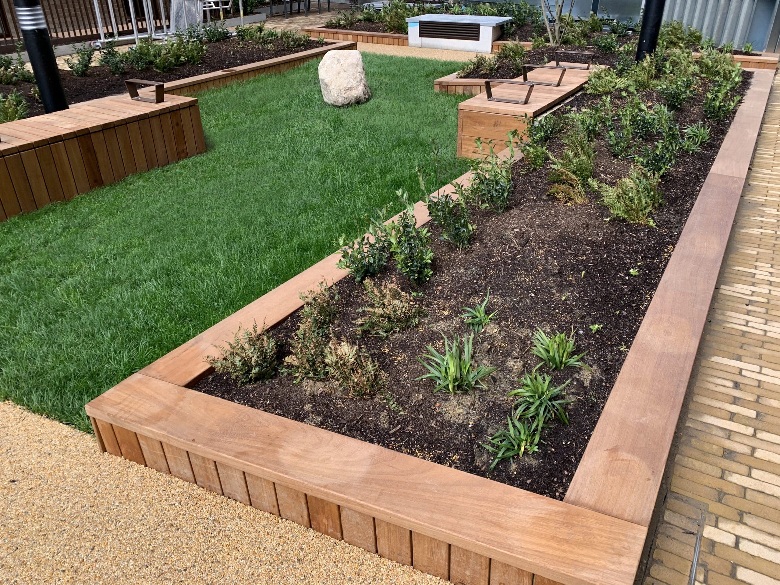 Outdoor wooden raised planters