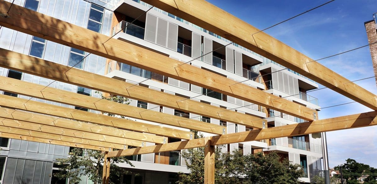Closeup of wooden pergola roof