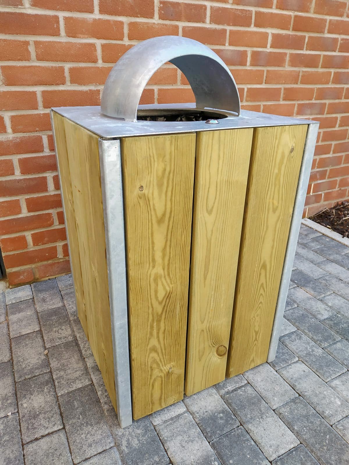 Outdoor wooden and metal bin