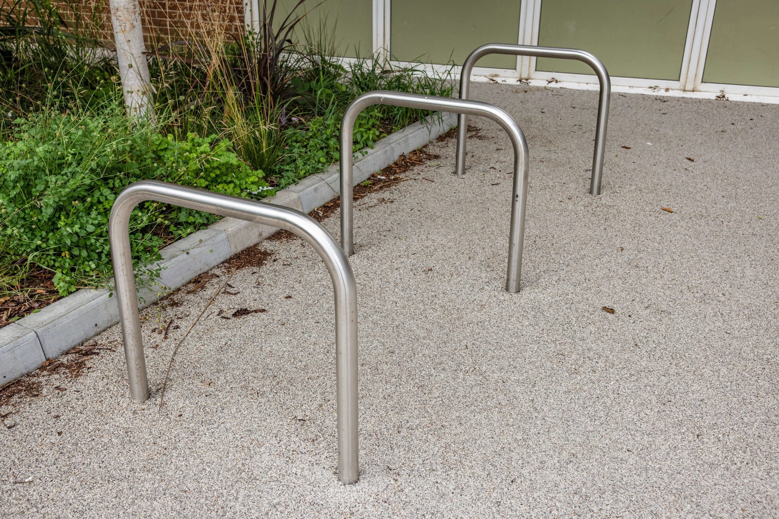 outdoor metal silver bike hoops