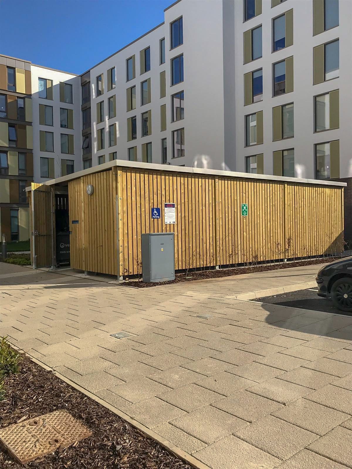 External wooden bicycle storage unit