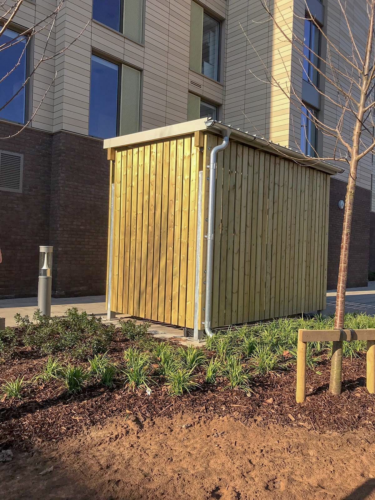 External wooden bicycle storage unit
