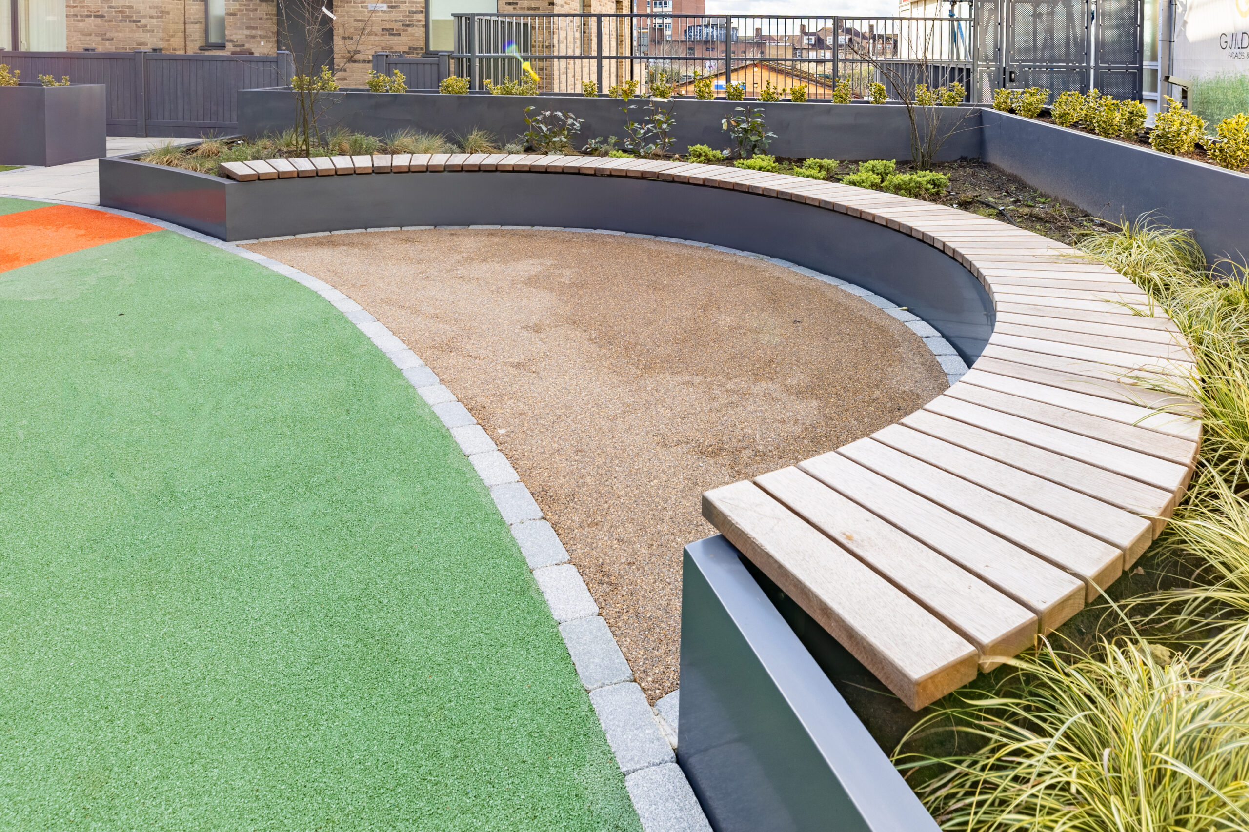 Premier Place Steel Planters curved bench